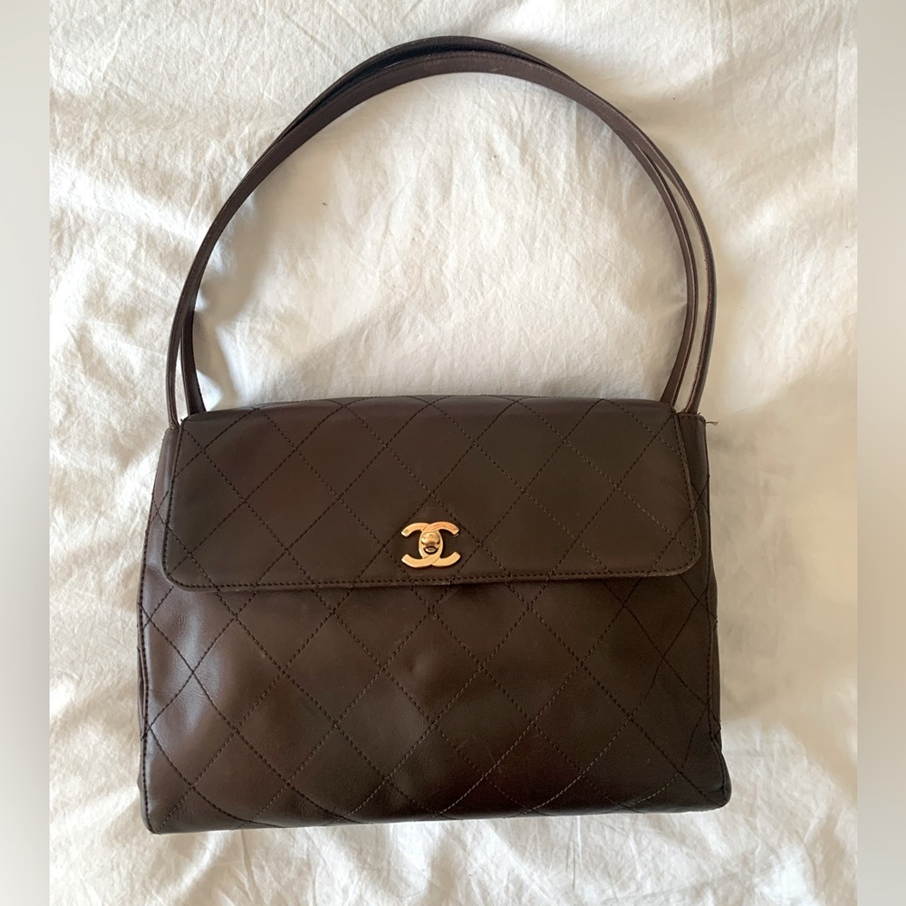 1999 Brown Chanel Calfskin Quilted Leather Vintage Classic Shoulder Bag